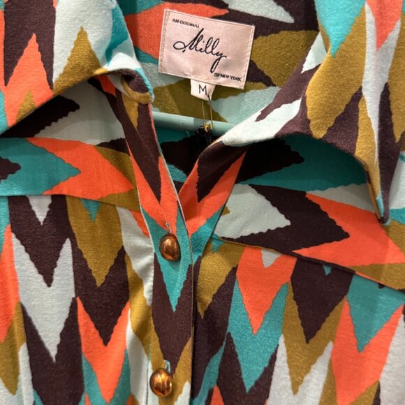 Milly Southwestern Print Shirtdress, belted, SZ M; NWT - Picture 3 of 8